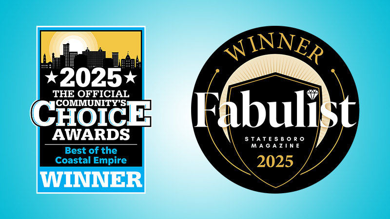 Award logos for Statesboro - Fabulist 2025 and The Official Community Choice Best of 2025 - Best of the Costal Empire.