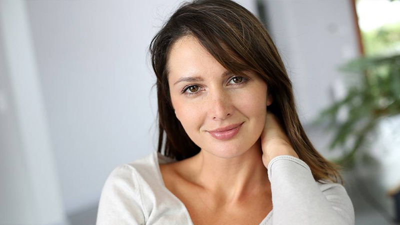 A woman with a beautiful, smooth face. SkinPen Microneedling concept.